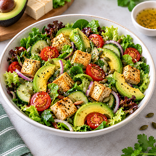 Salad đậu phụ bơ rau xanh