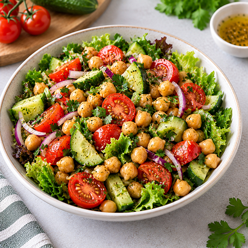Salad đậu gà cà chua dưa chuột