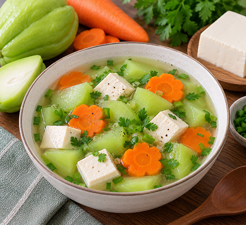 Canh su su cà rốt đậu phụ non