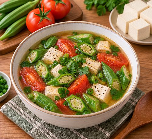 Canh đậu bắp cà chua đậu phụ
