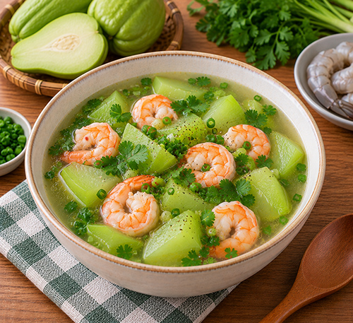 Canh su su nấu tôm