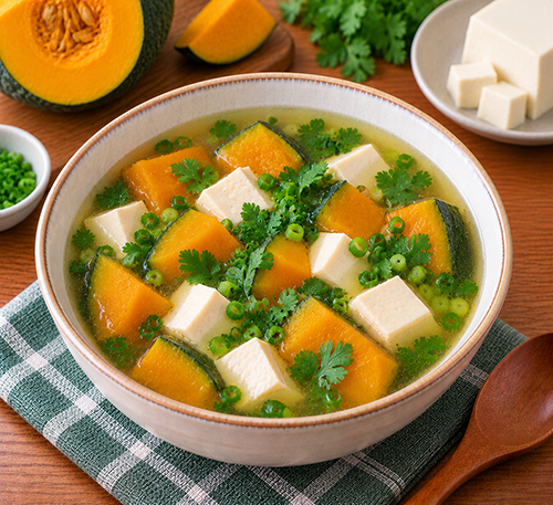 Canh bí đỏ đậu phụ non